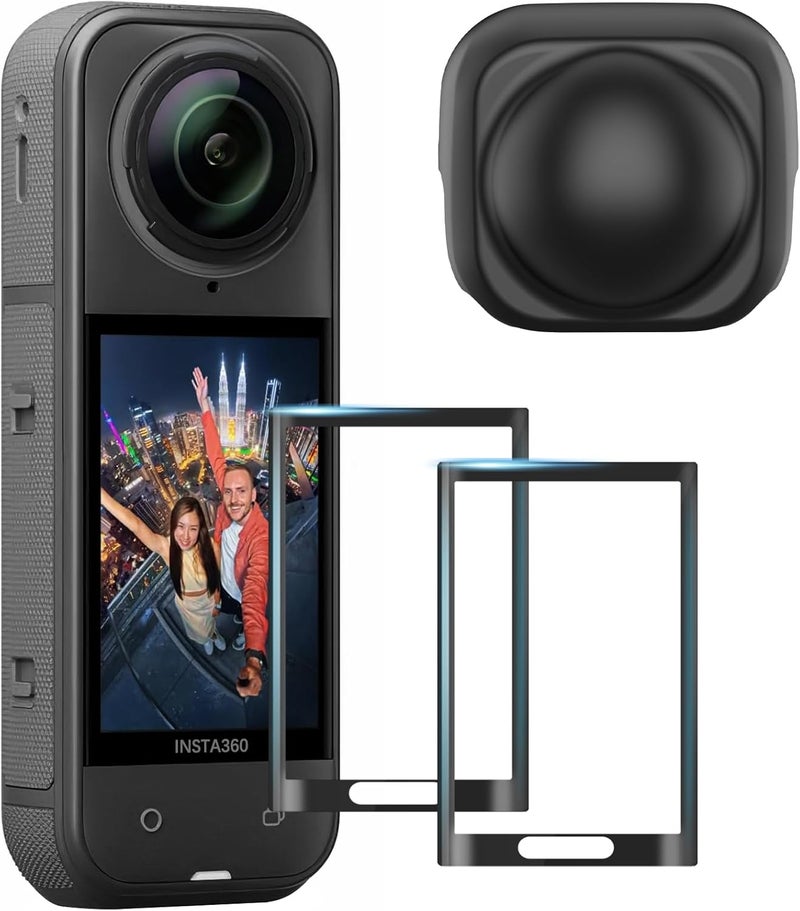 AMAZEAR Screen Protector and Lens Cap Combo for Insta360 X5 Accessories, Insta 360 X4/X5 Tempered Glass Film Screen Cover (2Pack) and Silicone Lens Guards Protective Case Bundle Kit - Image 1